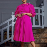 Plus Size Lace Hollow Out Press Pleated Midi Dress GCZF-D254-C2