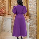 Plus Size Solid Color Bow Tie Midi Dress GCZF-D235-C1