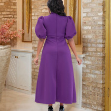 Plus Size Solid Color Bow Tie Midi Dress GCZF-D235-C1