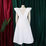 Plus Size Deep V Neck Solid Midi Dress GCZF-8544