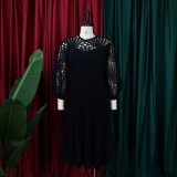 Plus Size Lace Hollow Out Press Pleated Midi Dress GCZF-D254-C2