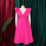 Plus Size Deep V Neck Solid Midi Dress GCZF-8544