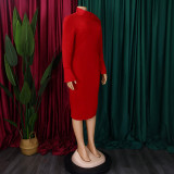 Plus Size Solid Color Long Sleeve Midi Dress GCZF-8606