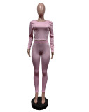 Solid Color Long Sleeve Yoga Two Piece Pants Suit MEM-88606