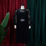 Plus Size Lace Hollow Out Press Pleated Midi Dress GCZF-D254-C2