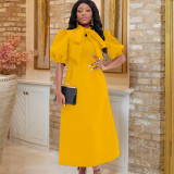 Plus Size Solid Color Bow Tie Midi Dress GCZF-D235-C1