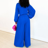 Plus Size Solid Color Long Sleeve Loose Jumpsuit GCZF-8596