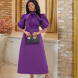 Plus Size Solid Color Bow Tie Midi Dress GCZF-D235-C1