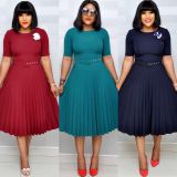 Plus Size Solid Color Pleated Midi Dress GCZF-D049