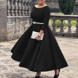 Plus Size Solid Color Half Sleeve Midi Dress(With Belt) GCZF-8600