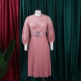 Plus Size Lace Hollow Out Press Pleated Midi Dress GCZF-D254-C2