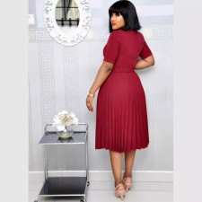 Plus Size Solid Color Pleated Midi Dress GCZF-D049
