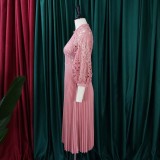 Plus Size Lace Hollow Out Press Pleated Midi Dress GCZF-D254-C2