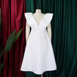 Plus Size Deep V Neck Solid Midi Dress GCZF-8544