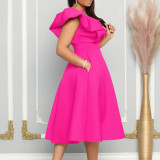 Plus Size Deep V Neck Solid Midi Dress GCZF-8544
