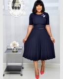 Plus Size Solid Color Pleated Midi Dress GCZF-D049