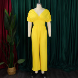 Plus Size Fashion V Neck Solid Jumpsuit GCZF-8592