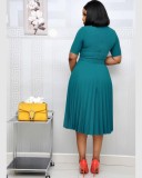 Plus Size Solid Color Pleated Midi Dress GCZF-D049