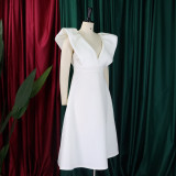 Plus Size Deep V Neck Solid Midi Dress GCZF-8544