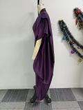 Plus Size Pleated V Neck Split Maxi Dress NY-10917