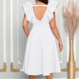 Plus Size Deep V Neck Solid Midi Dress GCZF-8544