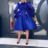 Plus Size Mesh Patchwork Shirt Two Piece Skirts Set NY-10918