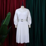 Plus Size Lace Hollow Out Press Pleated Midi Dress GCZF-D254-C2