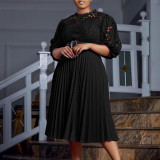 Plus Size Lace Hollow Out Press Pleated Midi Dress GCZF-D254-C2