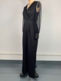 Mesh Sleeve Patchwork Loose Jumpsuit GWDS-240892