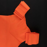 Plus Size Solid Color One Shoulder Midi Dress GKEN-040803
