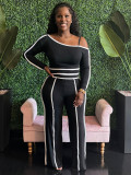 One Shoulder Long Sleeve Two Piece Pants Set GFDY-1315