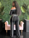 One Shoulder Long Sleeve Two Piece Pants Set GFDY-1315