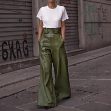 Fashion High Waist PU Leather Flare Pants GWDS-241022
