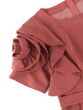 Plus Size Ruffles Sleeve Solid Color Midi Dress GKEN-040736