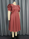 Plus Size Ruffles Sleeve Solid Color Midi Dress GKEN-040736
