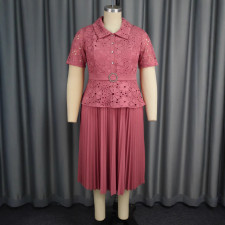 Plus Size Lace Short Sleeve Midi Dress GKEN-040714