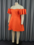 Plus Size Solid Color One Shoulder Midi Dress GKEN-040803