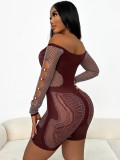 Pre Order: About 7 work days shipping Sexy Solid One Shoulder Hollow Out Knits Romper YUEM-220292