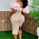Plus Size Sexy Sequin Sleeveless Pencil Dress GXYY-8060