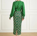 Print Long Sleeve Long Dress GXYY-8243