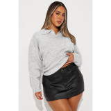 Fashion Lapel Solid Color Long Sleeve Knits Sweater ASL-6762