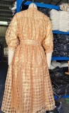 Plus Size 3/4 Sleeve Tie Up Midi Dress GXYY-8299