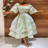 Plus Size Print Bubble Short Sleeve Midi Dress GXYY-8061