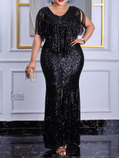 Plus Size Sequin Tassel Maxi Dress GXYY-8141