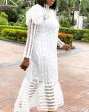 Plus Size Striped Bubble Sleeve Midi Dress GXYY-7008