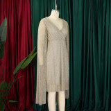 Plus Size V Neck Long Sleeve Midi Dress GMLF-3305