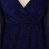 Plus Size V Neck Long Sleeve Midi Dress GMLF-3305