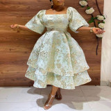 Plus Size Print Bubble Short Sleeve Midi Dress GXYY-8061