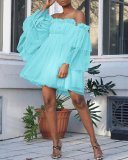 Plus Size Solid Color One Shoulder Midi Dress GXYY-6048
