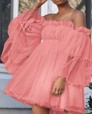 Plus Size Solid Color One Shoulder Midi Dress GXYY-6048
